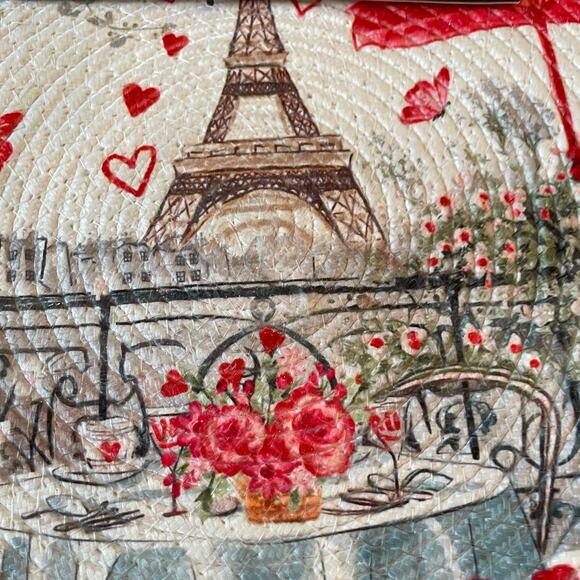 Nicole Miller Valentines Day Placemats 15" Round Paris Eiffel Tower Set of 4 New - Picture 3 of 12